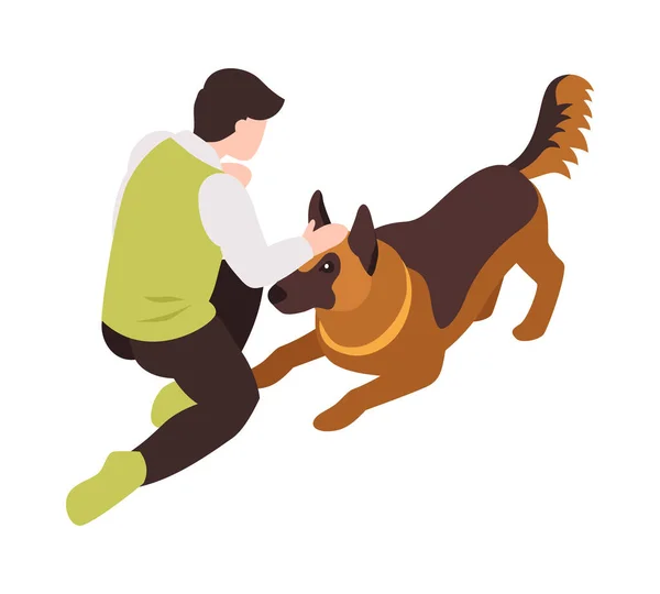 Isometric One Day Dog Man Owner Composition Isolated Image Puppy — Vector de stock
