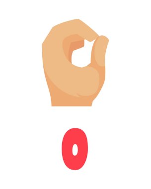 Deaf and dumb composition with isolated ornate letter and human hand showing appropriate gesture sign vector illustration