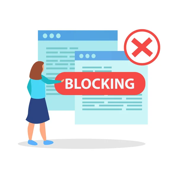 Internet Blocking Flat Composition Isolated Ban Signs Messages Computer Windows — Vector de stock