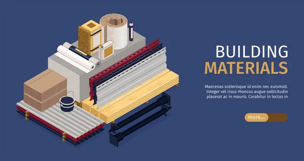 Bannière Horizontale Matériaux Construction Isométriques Avec Titre Matériaux Construction Illustration — Image vectorielle