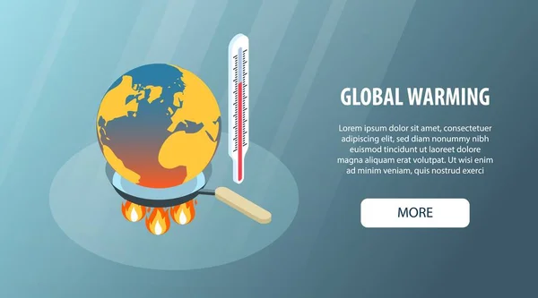 Problemas Ambientais Isométricos Banner Horizontal Com Conceito Aquecimento Global Ilustração — Vetor de Stock