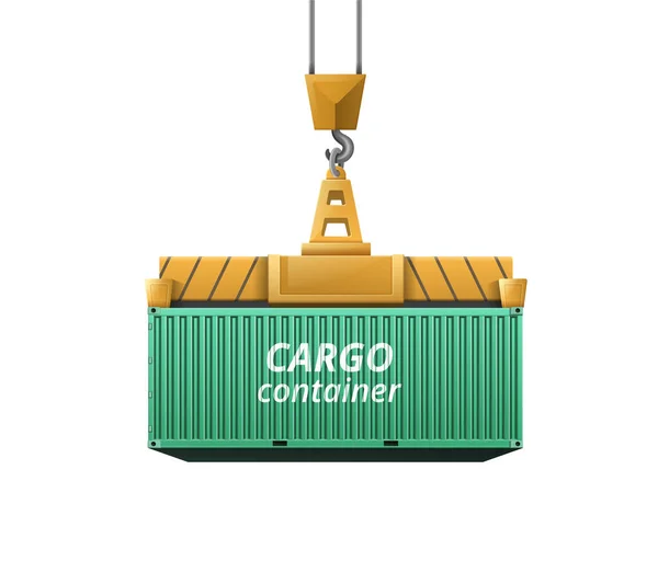 Realistische Groene Lading Container Kraan Haak Vector Illustratie — Stockvector