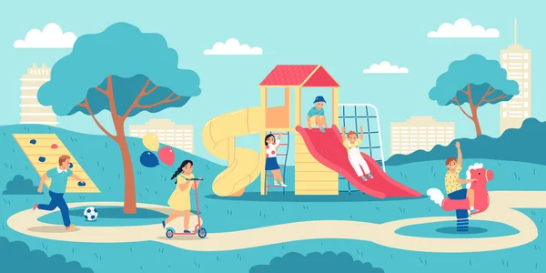 Kinderspielplatz Farbige Komposition Spielplatz Der Nähe Der Häuser Kinder Spaß — Stockvektor