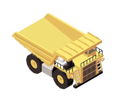 Boş arkaplan üzerinde mayın makinesinin izole edilmiş görüntüsüyle maden makinesinin izometrik bileşimi 3d vektör illüstrasyonu