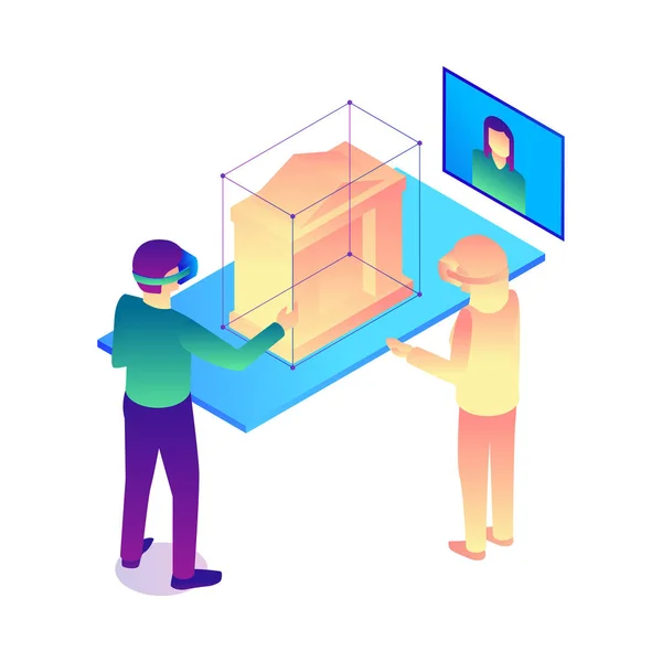 Isometric Virtual Reality Composition Isolated Human Characters Augmented Reality Blank — Vector de stock