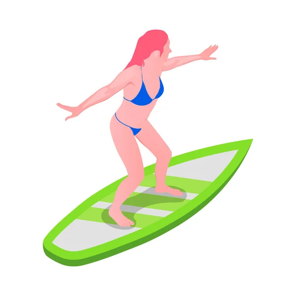 Water Sports Isometric Composition Human Character Athlete Aqua Sport Equipment — стоковый вектор