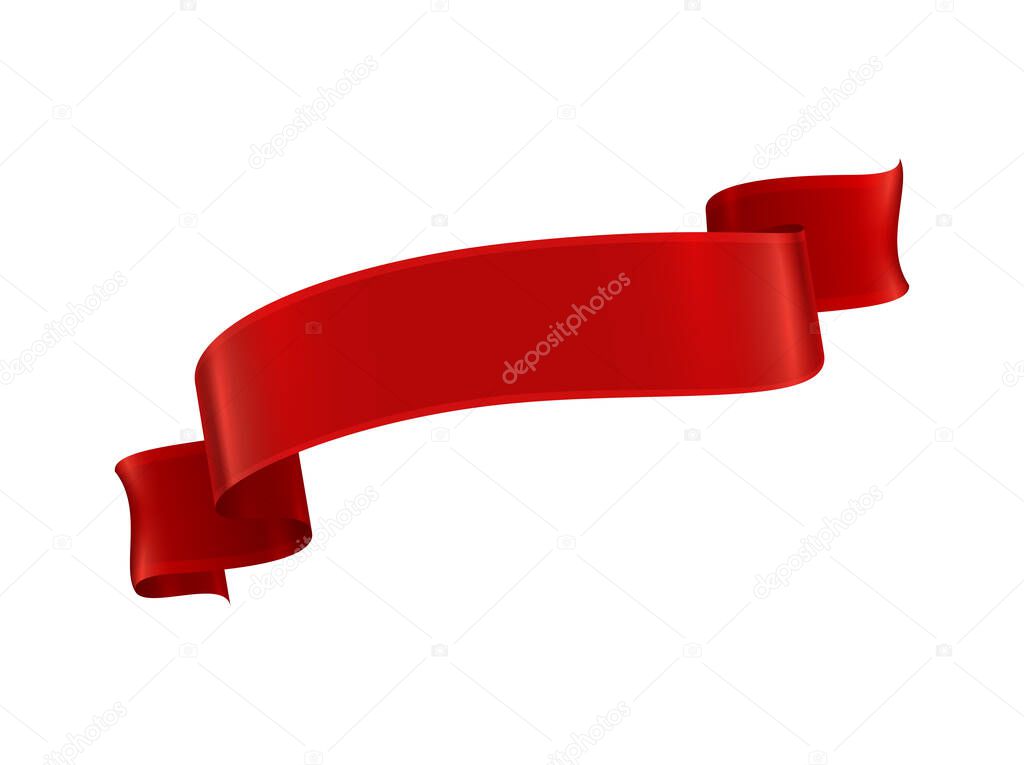 Red ribbons realistic composition with colourful isolated image of festive reel shape on blank background vector illustration