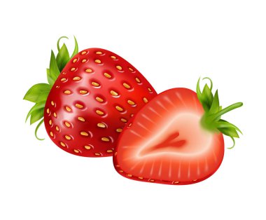 Berry meyvesi gerçekçi bileşimi ve olgun yapraklı meyvelerin izole edilmiş renkli görüntüsü.
