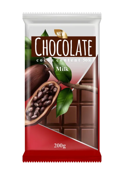 Chocolat Publicité Composition Réaliste Avec Image Isolée Illustration Vectorielle Barre — Image vectorielle