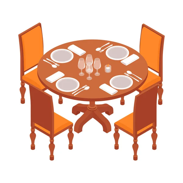 椅子ベクトルイラスト付きシート木製テーブルの隔離されたビューとアイソメトリックレストラン組成 — ストックベクタ