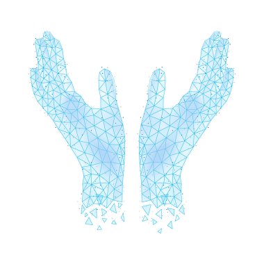 Çokgen telli el kompozisyonu ile izole edilmiş insan eli görüntüsü çokgen vektör çizimi ile kaplı