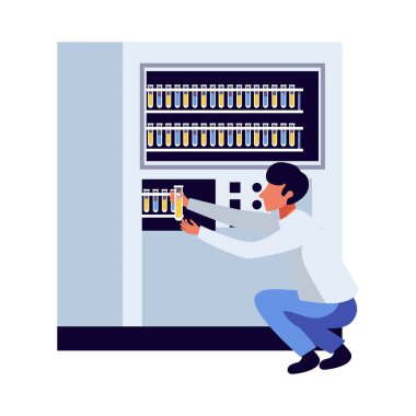 Eczacılık laboratuarı kimya bilim adamları insan karakterleri ve laboratuvar ekipmanları çizimi ile kompozisyon