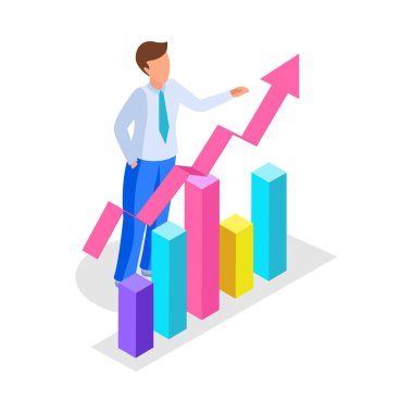 İzole edilmiş konsept simgeleri ve iş adamı vektör illüstrasyonunun insan karakterini hedef al