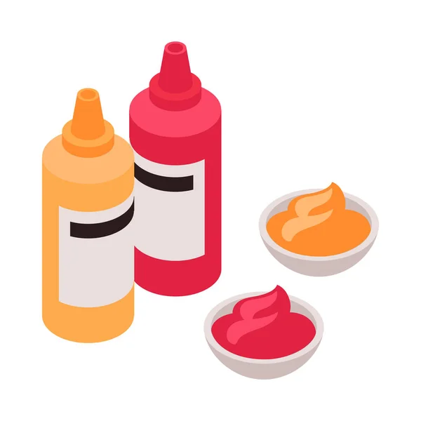 Isometric Bbq Barbecue Grill Party Composition Isolated Images Ketchup Mustard — Stock vektor