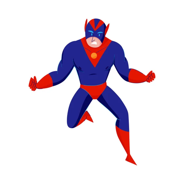 Superheld Stelt Compositie Met Geïsoleerd Karakter Van Kleurrijke Held Houding — Stockvector