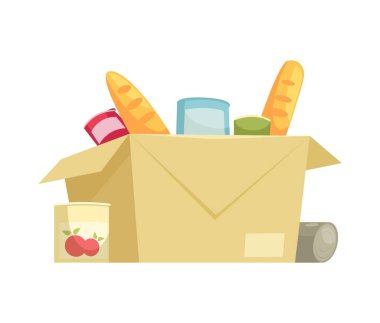 Boş arkaplan vektörü illüstrasyonuna para ve mal bağışının izole edilmiş konsept resimlerini içeren yardım kompozisyonu