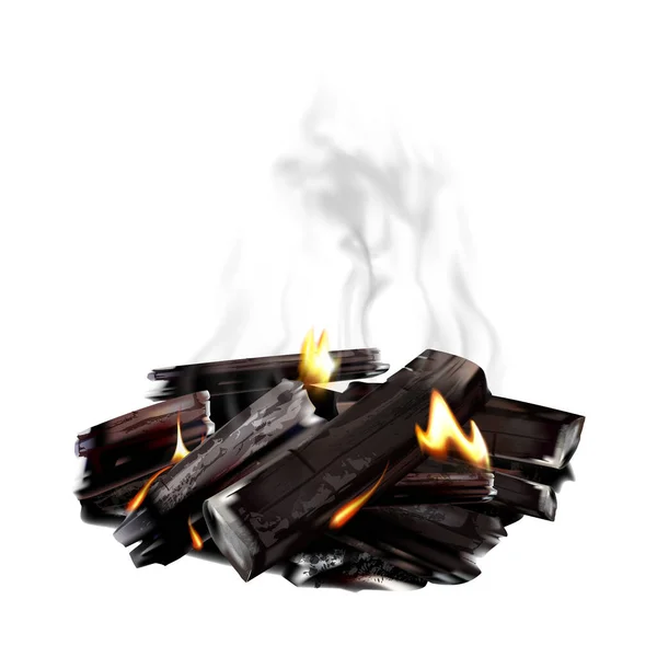 キャンプファイアフェーズ空白の背景にたき火の燃焼の孤立したイメージと現実的な組成ベクトルイラスト — ストックベクタ