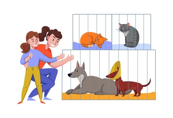 Composición Refugio Animal Con Imágenes Aisladas Mascotas Ilustración Vectorial Personajes — Vector de stock