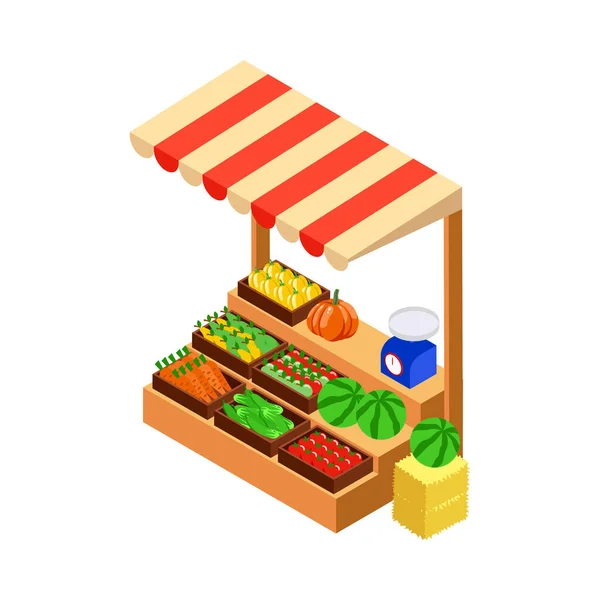 Farm Local Market Isometric Composition Isolated View Market Stall Natural — Stock Vector