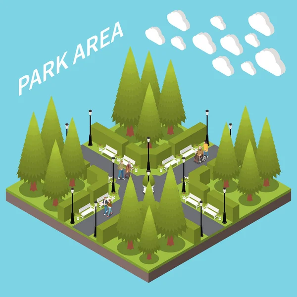 Park Landscape Area Concept Nature Elements Isometric Vector Illustration — Stock Vector