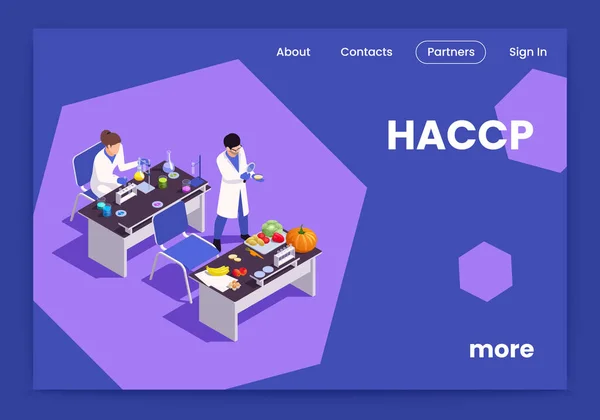Haccp Koncept För Livsmedelssäkerhet Med Laboratoriearbetare Som Testar Produkter Isometrisk — Stock vektor