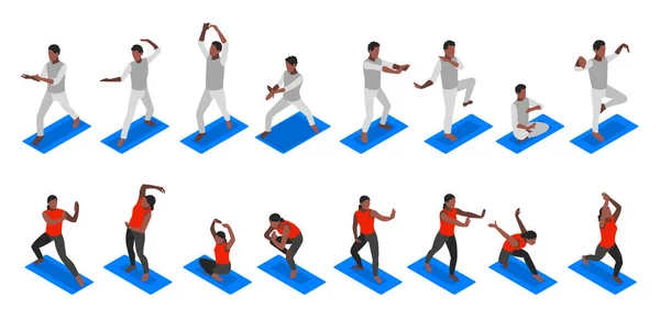 World Tai Chi Qigong Dia Ícones Isométricos Conjunto Com Homens — Vetor de Stock