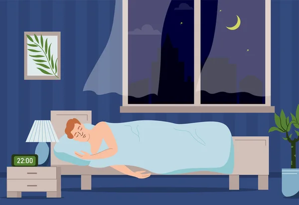 Composición Plana Estilo Vida Saludable Del Hombre Con Vista Nocturna — Vector de stock