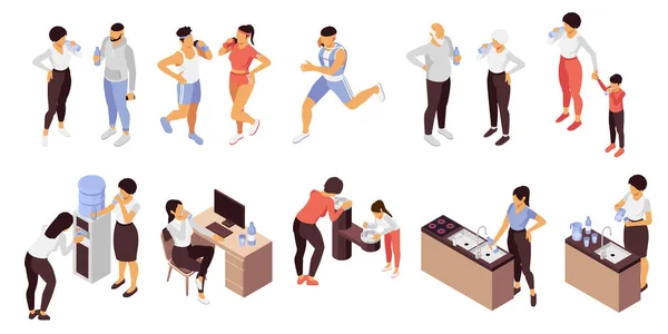 People Drinking Water Set Sports Symbols Isometric Isolated Vector Illustration — Vector de stock