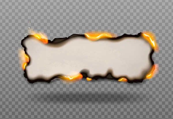 Burnt Paper Realistic Composition Transparent Background Hole Burning Sides Orange — Stok Vektör