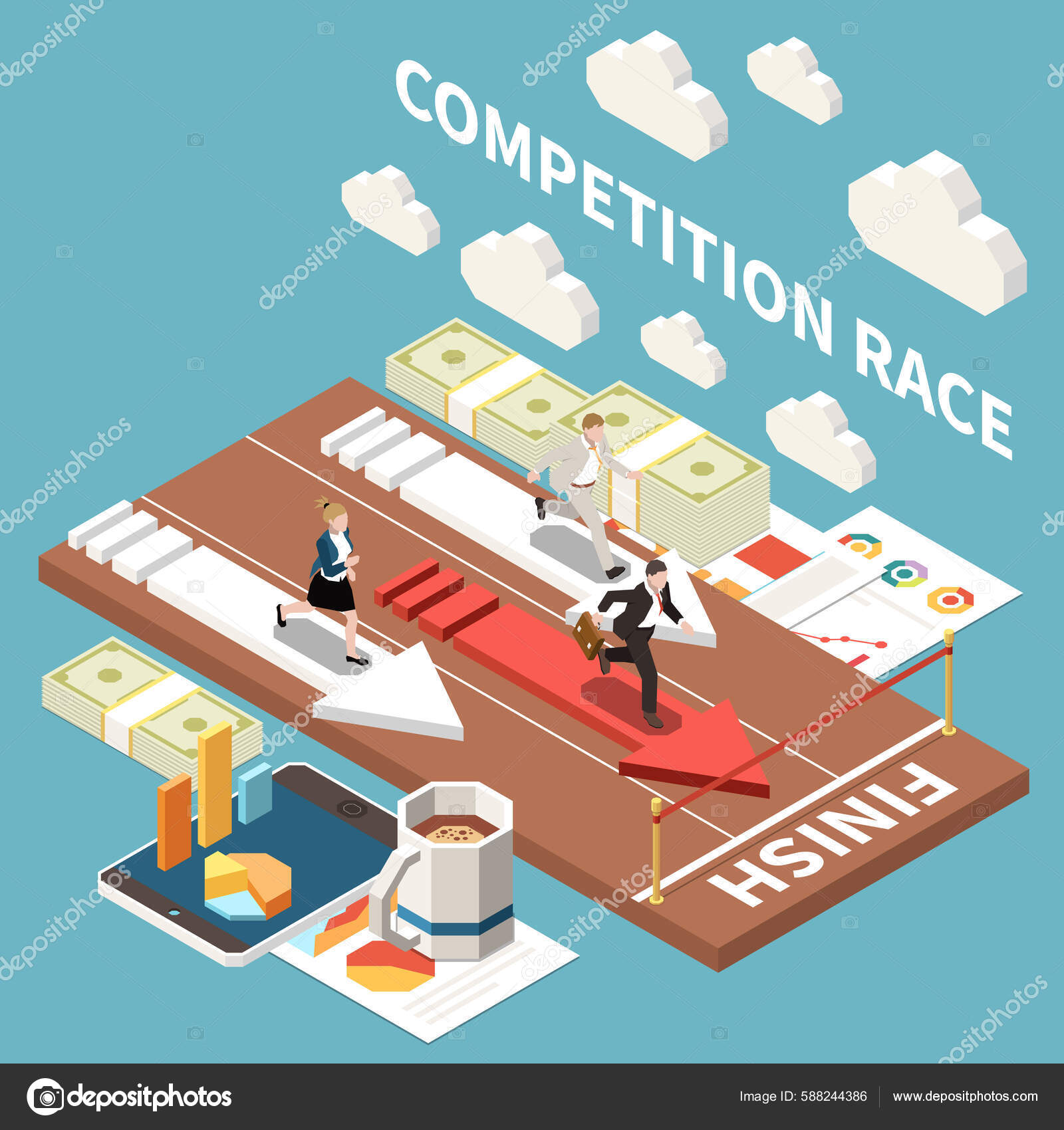 Competition Race Business Background Three People Running Adjacent