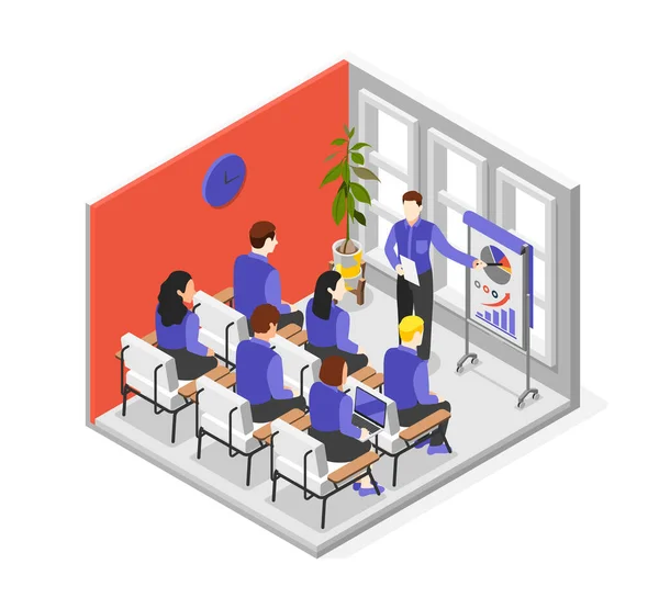Business Training Isometric Composition Speaker Front Audience Vector Illustration — Archivo Imágenes Vectoriales