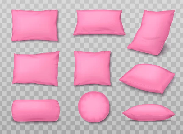 Pillows Realistic Set Isolated Images Soft Pink Pillows Different Shape — Vetor de Stock