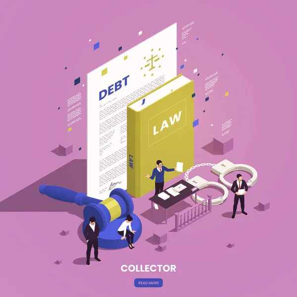 Financial Professions Isometric Composition Read More Button Characters Bank Collectors — 스톡 벡터