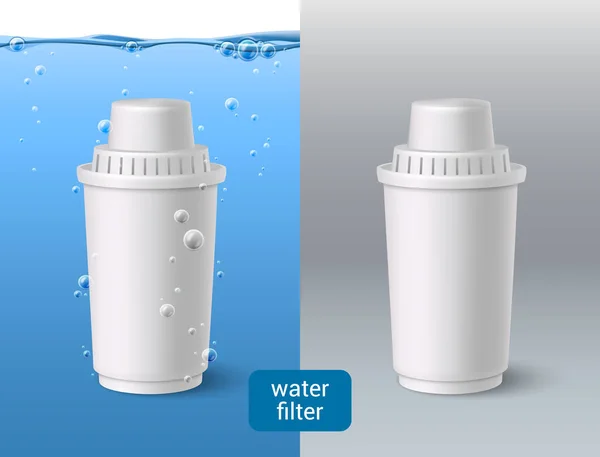 Water Filter Realistic Composition Replacement Cartridge Water Vector Illustration —  Vetores de Stock
