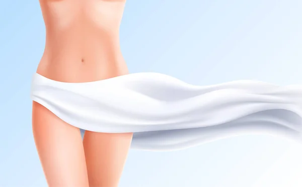 Female Woman Body Realistic Composition Gradient Background White Fabric Covering — 스톡 벡터