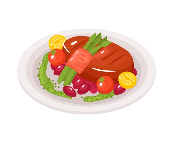 Isometric Restaurant Composition Isolated Image Served Gourmet Dish Vector Illustration — Stock Vector
