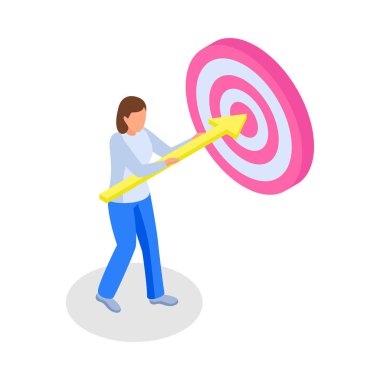 İzole edilmiş konsept simgeleri ve iş adamı vektör illüstrasyonunun insan karakterini hedef al