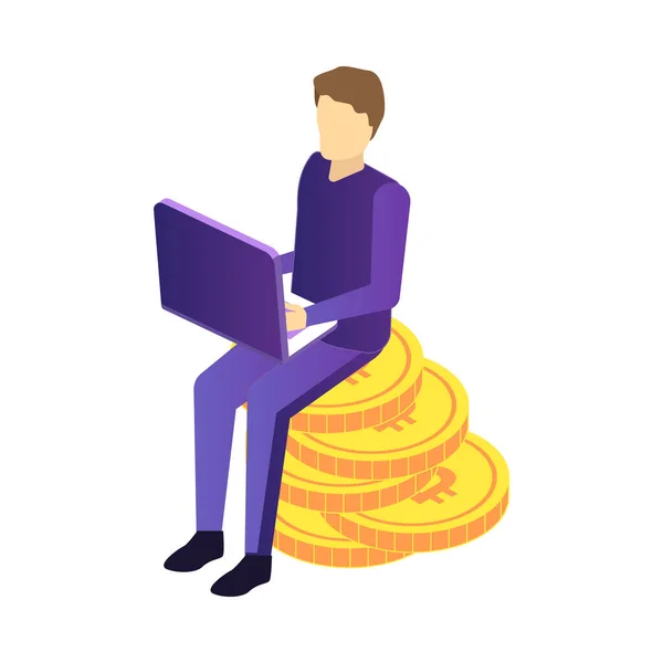 Isometric Cryptocurrency Composition Isolated Images Golden Coin Infrastructure Elements Vector — Stock vektor