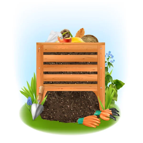 Compost Realistic Concept Fruit Vegetables Symbols Vector Illustration — Διανυσματικό Αρχείο