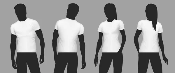 Realistic Shirt Mockup Silhouette Icon Set White Shirts Worn Male — Vetor de Stock