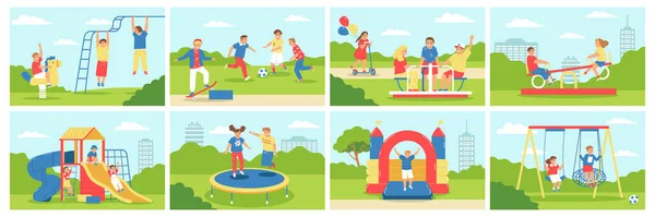 Children Playground Color Icon Set Children Run Crawl Playground Ride — Stockvector