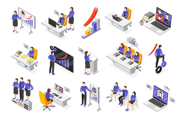 Business Training Isometric Icons Set Organization Consulting Professional Growth Symbols — Vettoriale Stock