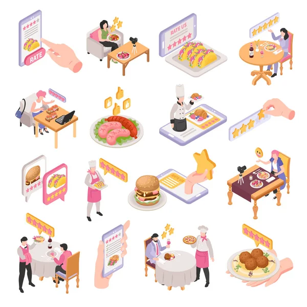 Isometric Restaurant Rating Icons Set Michelin Star System Isolated Vector — Wektor stockowy