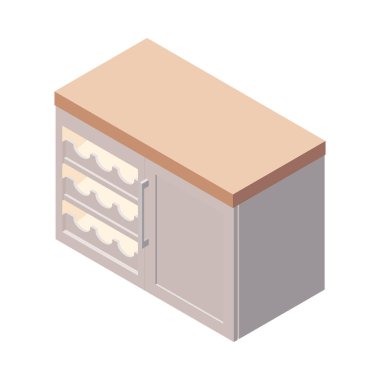 Mobilya izometrik kompozisyonu ve boş arkaplan vektör illüstrasyonunda tasarımcı mobilyalarının izole edilmiş görüntüsü