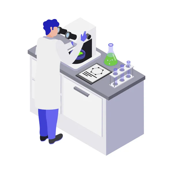 Gmo Bio Ingénierie Composition Isométrique Avec Caractère Humain Scientifique Dans — Image vectorielle