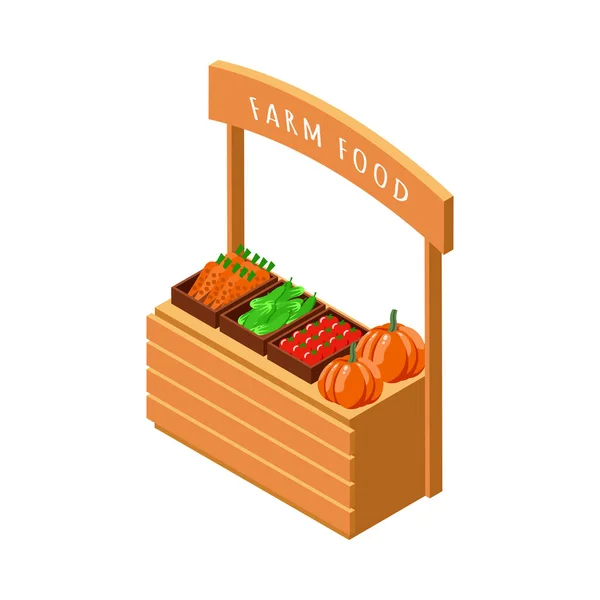 Farm Local Market Isometric Composition Isolated View Market Stall Natural — Stock vektor