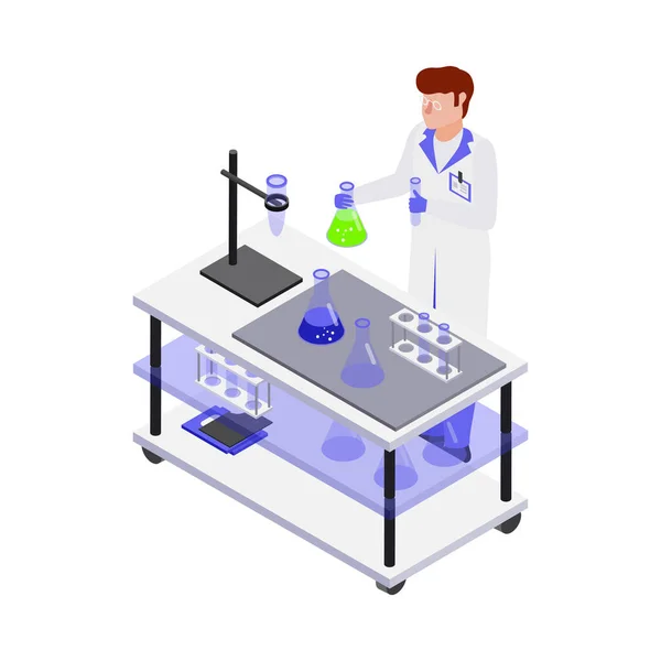 实验室环境矢量图解中具有科学家人性特征的Gmo生物工程同分异构 — 图库矢量图片