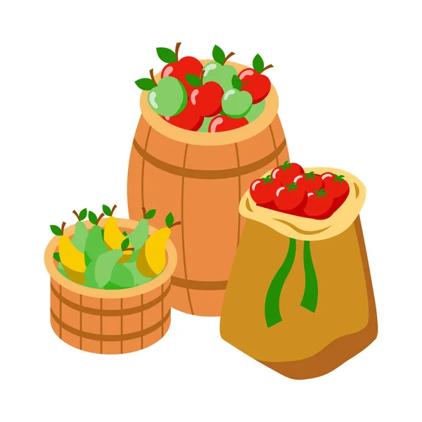 Farm Local Market Isometric Composition Isolated View Sacks Filled Vegetables — Archivo Imágenes Vectoriales