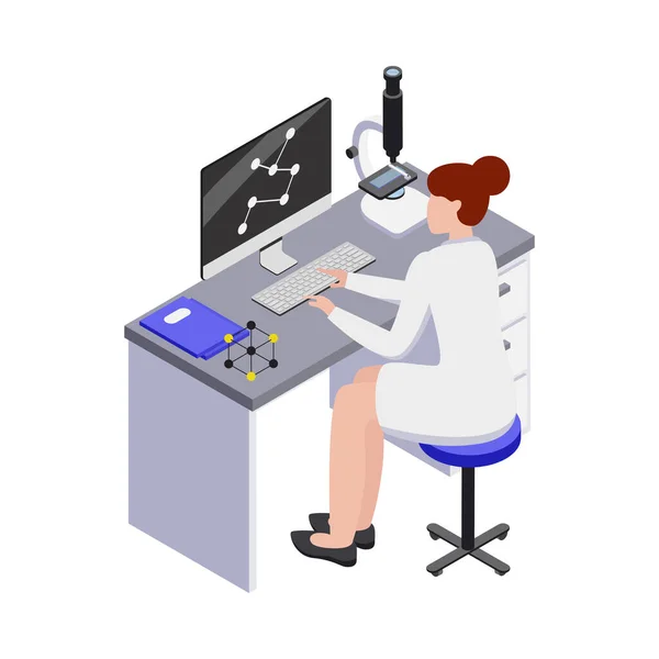 Gmo Bio Ingeniería Composición Isométrica Con Carácter Humano Del Científico — Archivo Imágenes Vectoriales