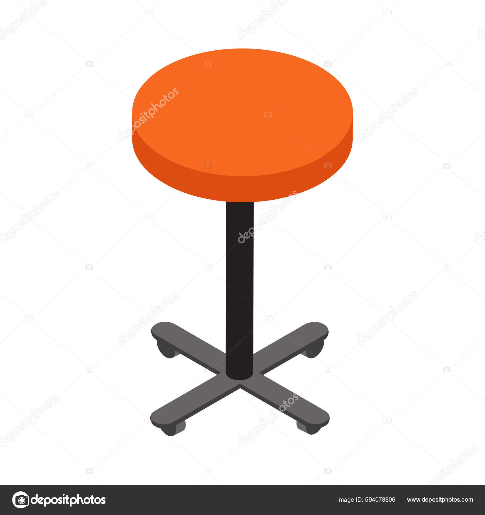 Isometric Office Stool Wheels Orange Seat Vector Illustration Stock